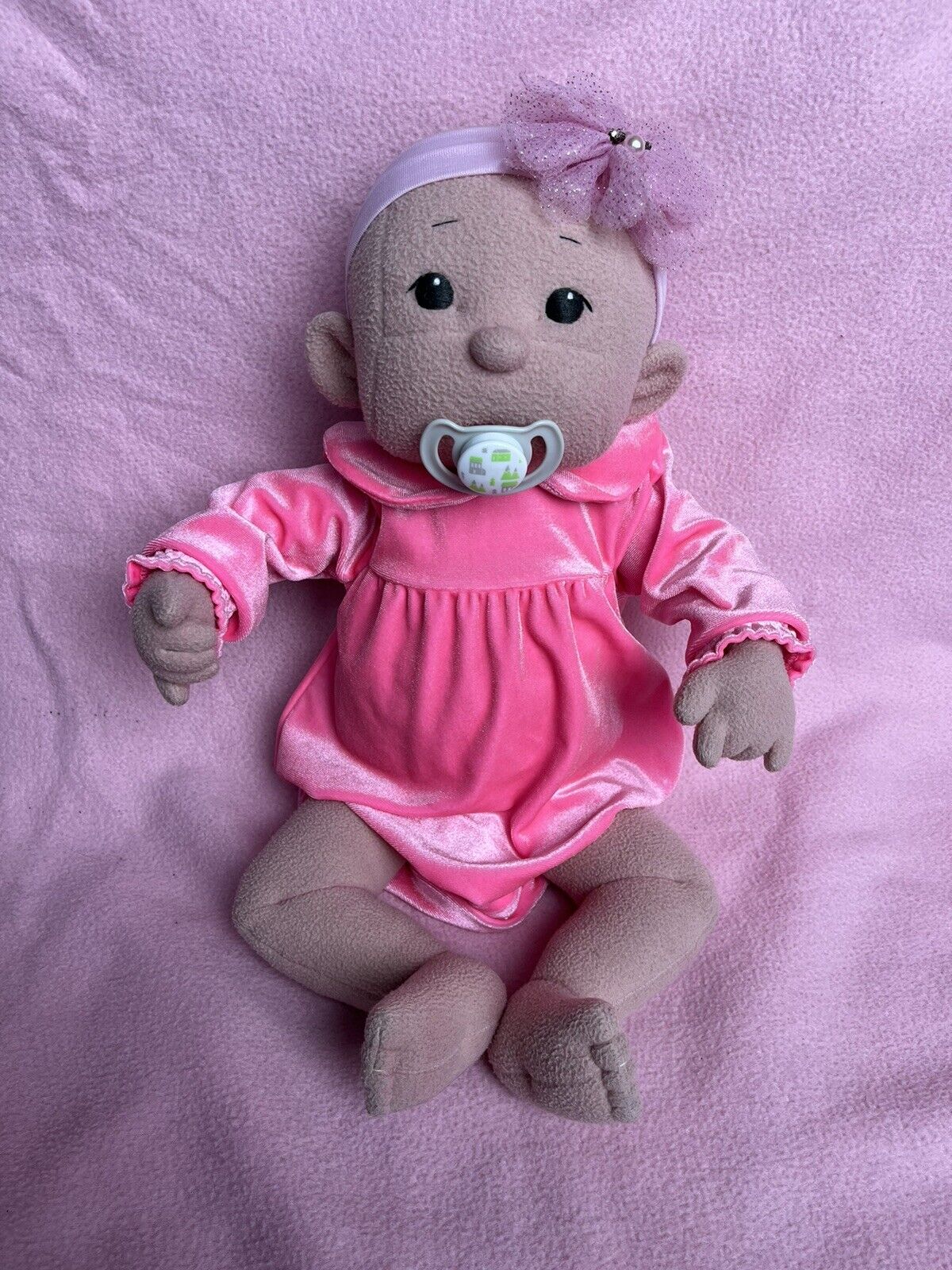 Fretta’s Lovable Dolls Bald Baby Handmade Soft Sculpture Doll 18” GUC Pacifier