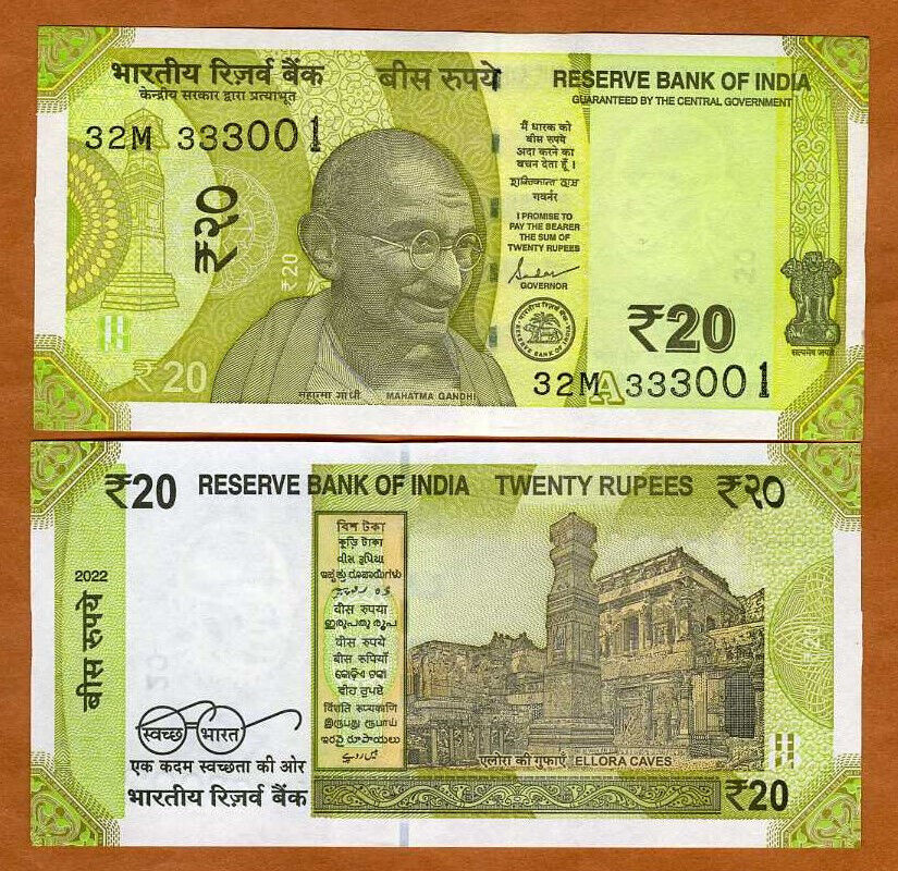 India, 20 Rupees, 2022, P-110-New, UNC Gandhi, Redesigned, New Colors