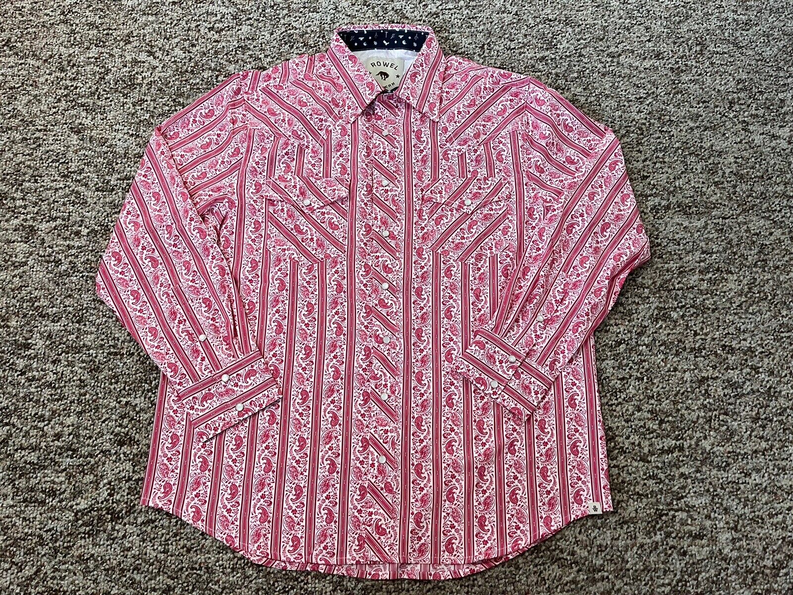 Rowel Western Shirt Mens XL Pearl Snap Long Sleeve Cowboy Rodeo Paisley Pink