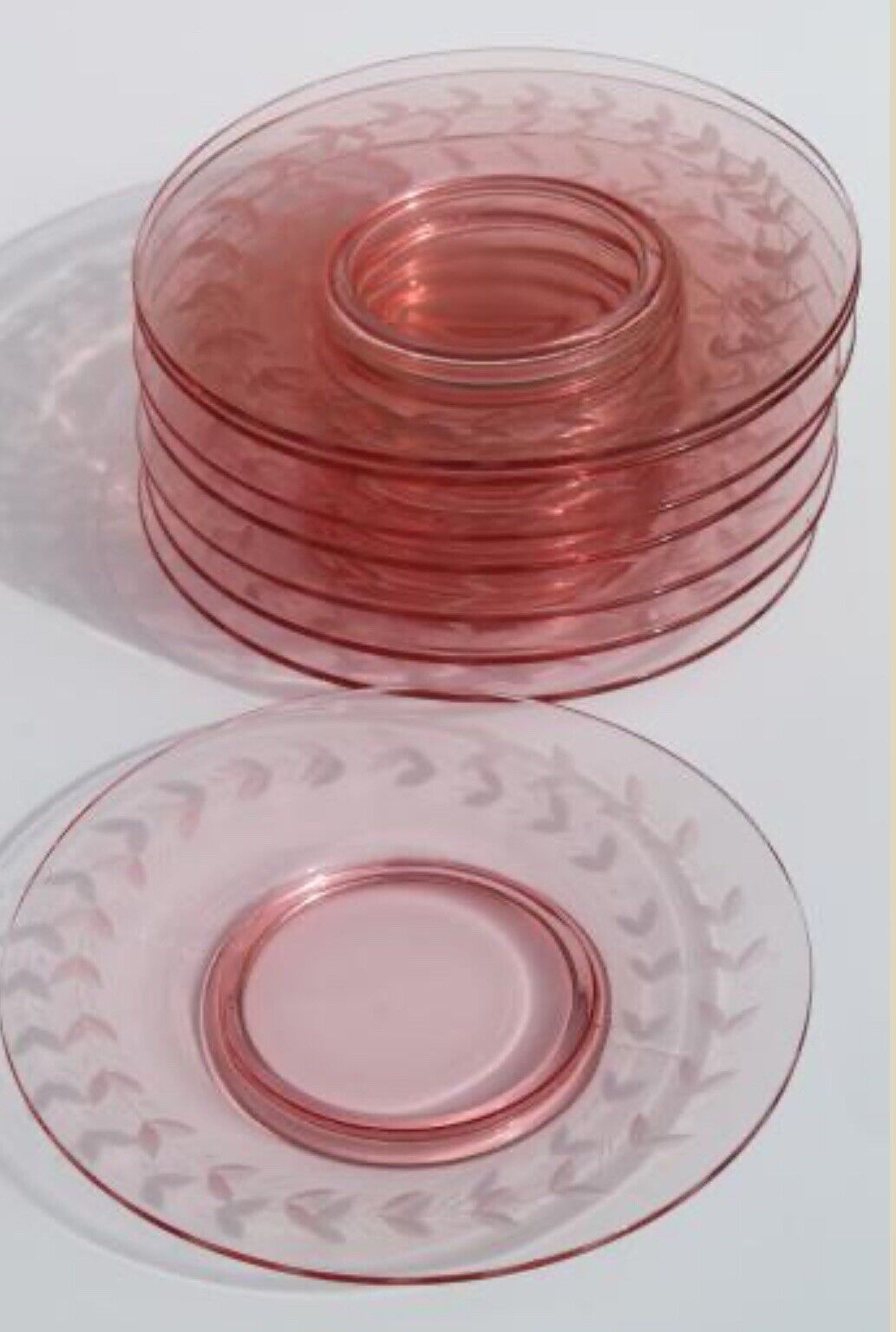 11 Pink Depression Glass 8” Plates