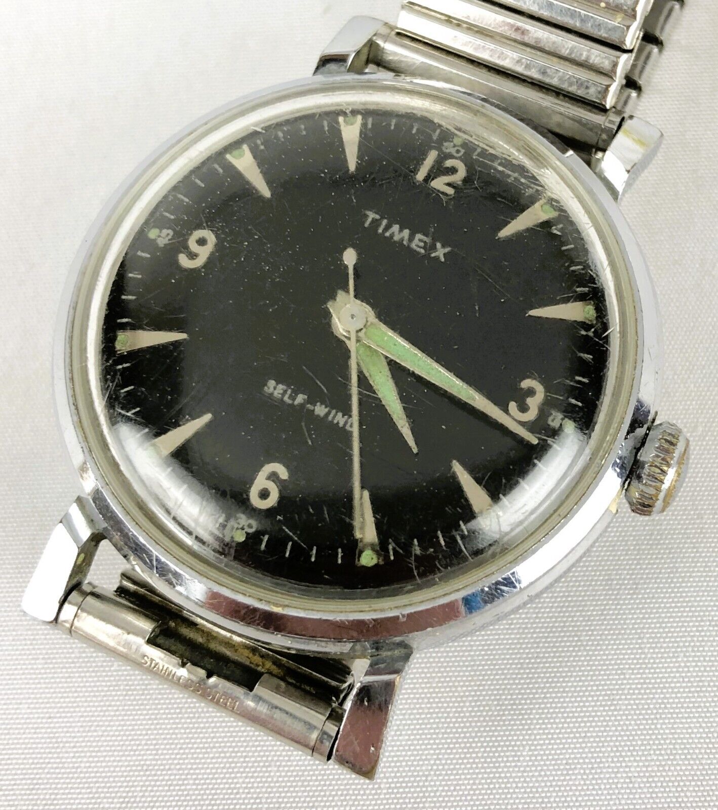 Vintage 1950\'s Timex Viscount Self-Wind Men\'s Watch Black Dial