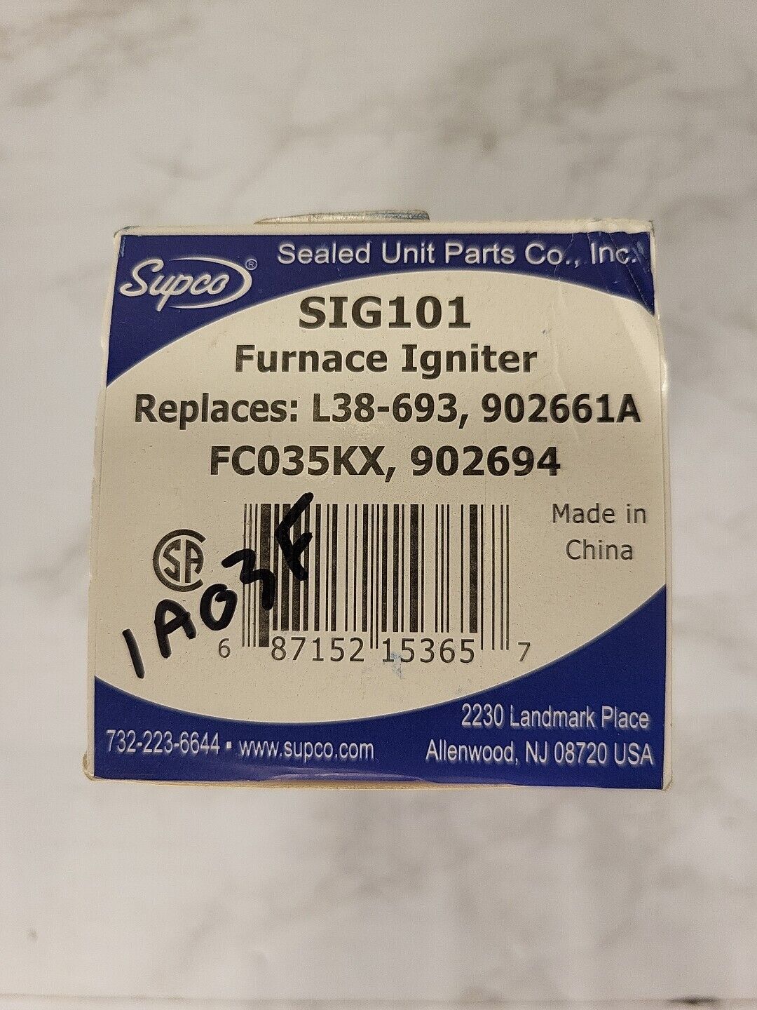 SUPCO SIG101 Gas Furnace Ignitor for Nordyne 902661