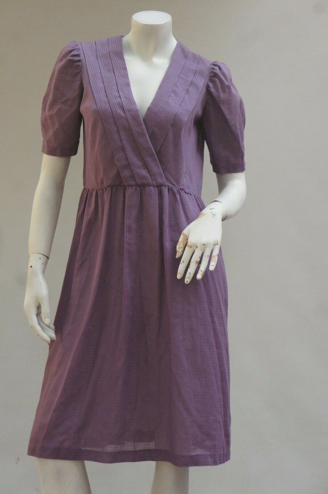 Vintage 70s-80s Sheer Purple Midi Dress with Puff sleeves