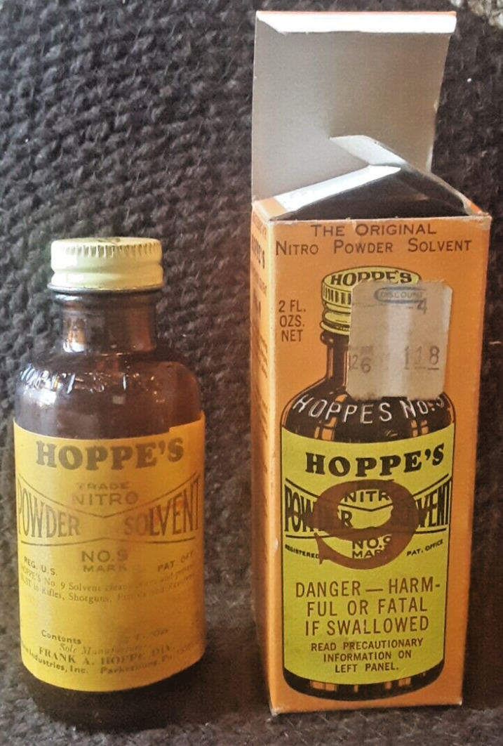 VINTAGE Hoppe\'s Nitro Powder Solvent #9 Original (Empty) Bottle and Packaging