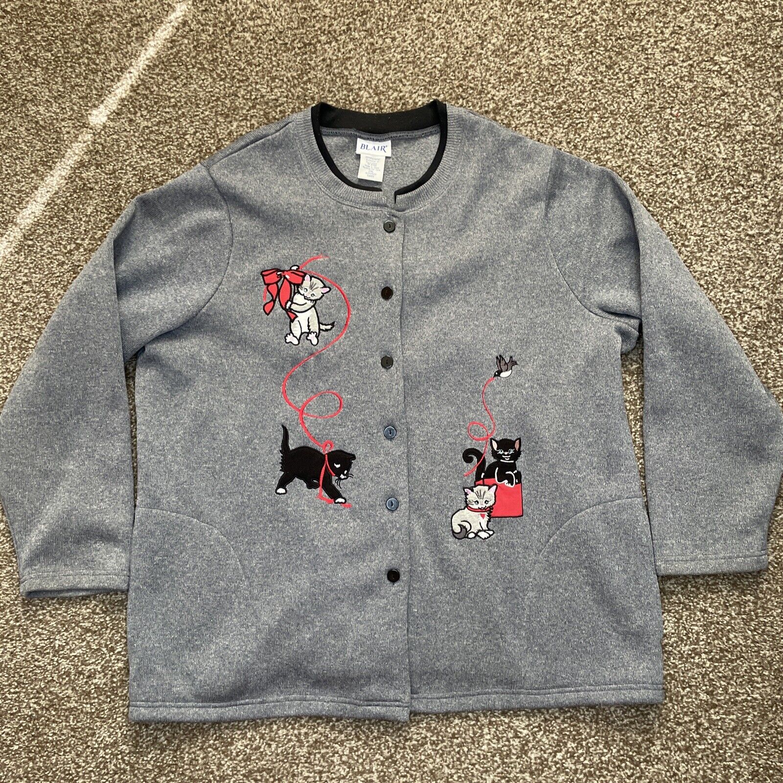Vintage Blair Cat Kitty Button Down Cardigan Sweater Jacket Pockets Women\'s 2xl