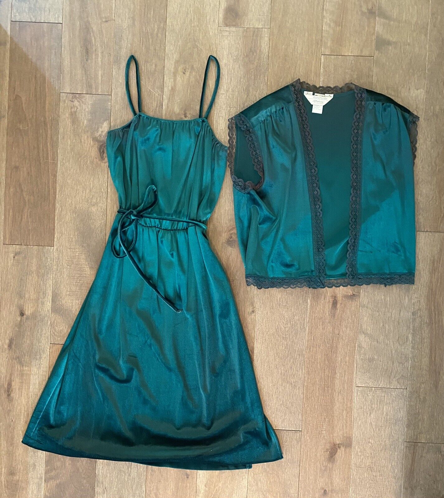 Vintage J C Penny DARK GREEN Two Piece Dress Size Medium