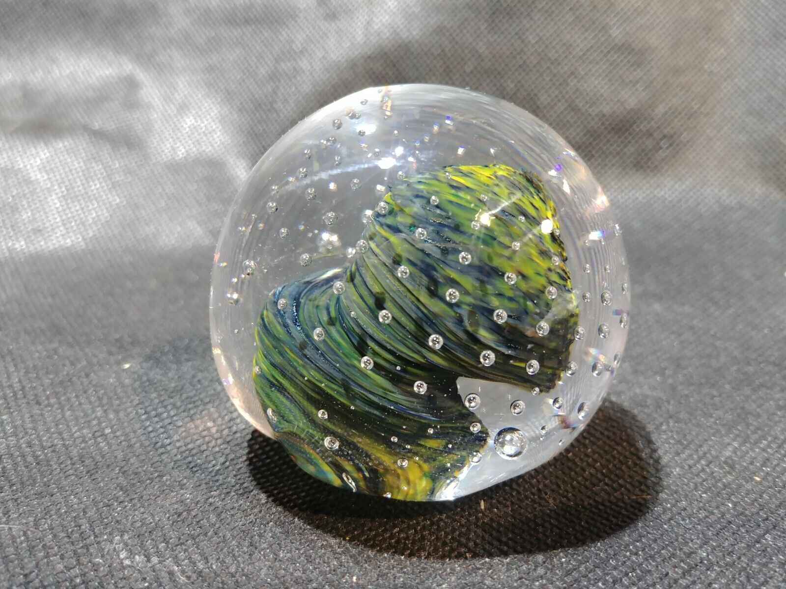 Glass Bolivar GES Style Globe Green Twist W/Bubbles Paperweight 2\