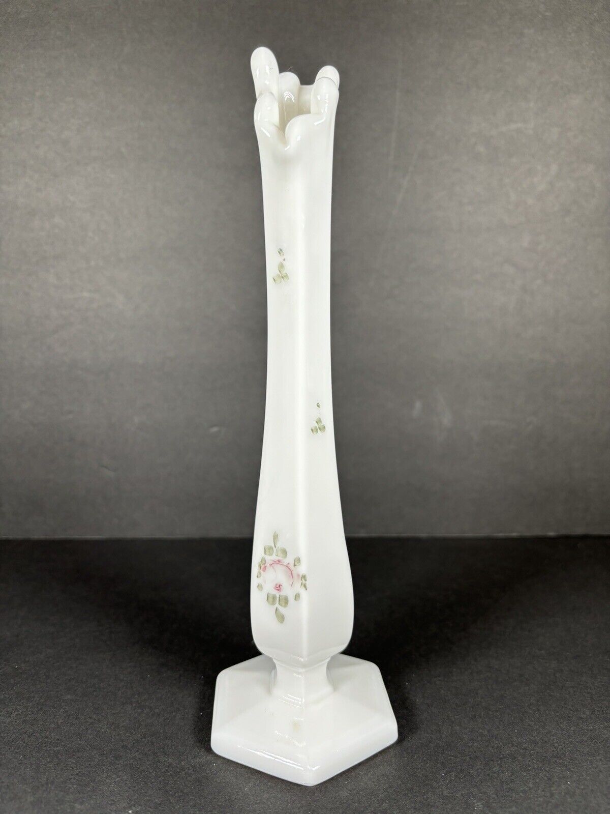 Vintage Westmoreland Swung Milk Glass Bud Vase Hand Painted Flowers