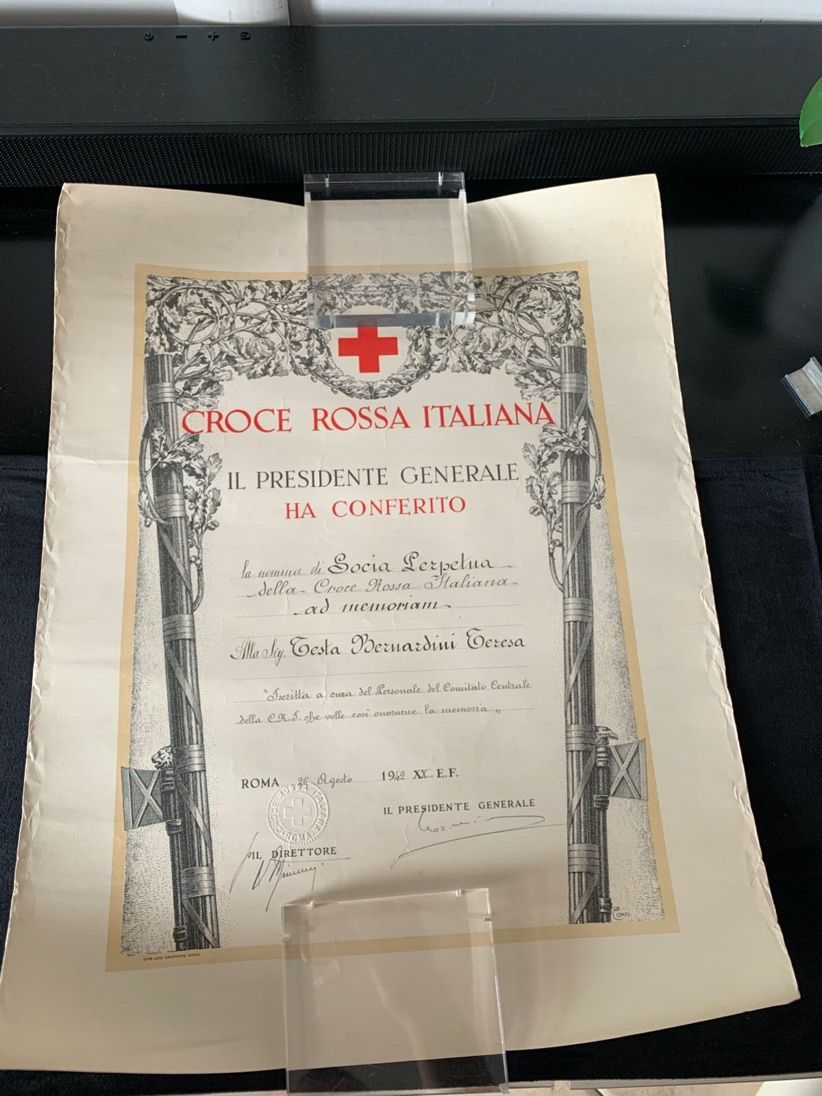 Regno Italy, Vittorio Emanuele III Diploma Crocerossa Italian 1942