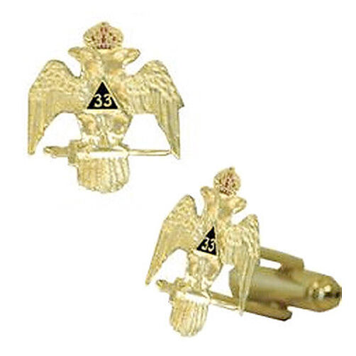 Scottish Rite 33rd Degree Wings Down Masonic Cufflinks. Gold tone and Color.