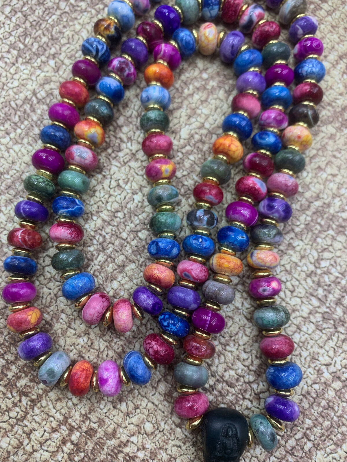 Tibetan Natural Agate Dzi Disc Beads Prayer Short Necklace