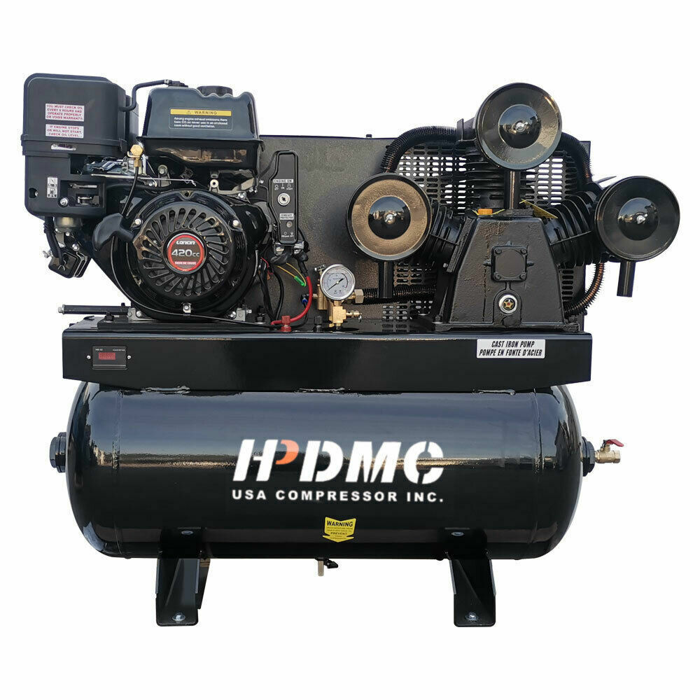 Piston Air Compressor 13HP 125PSI 44Cfm 30 ASME Tank Gallons For Service Trucks