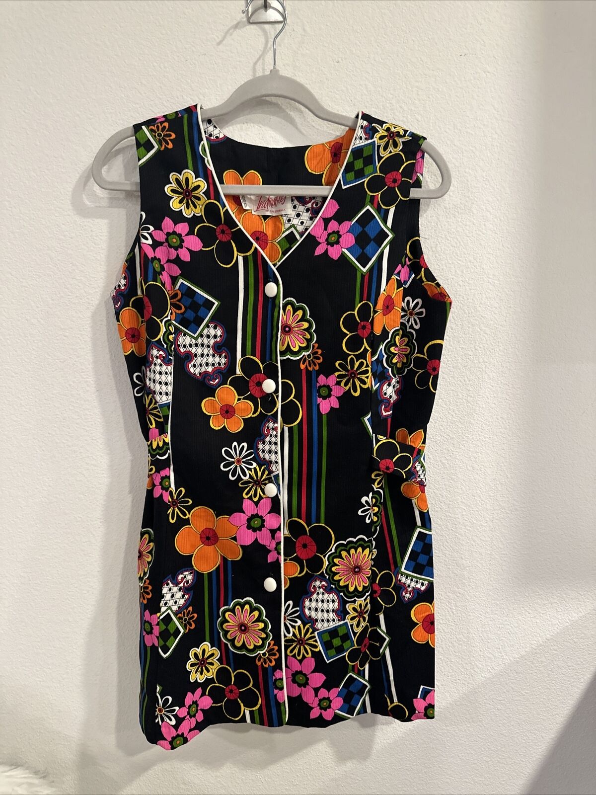 Vtg 60s Flower Power Micro Mini Dress Sexy Short Disco GoGo Cocktail Party Frock