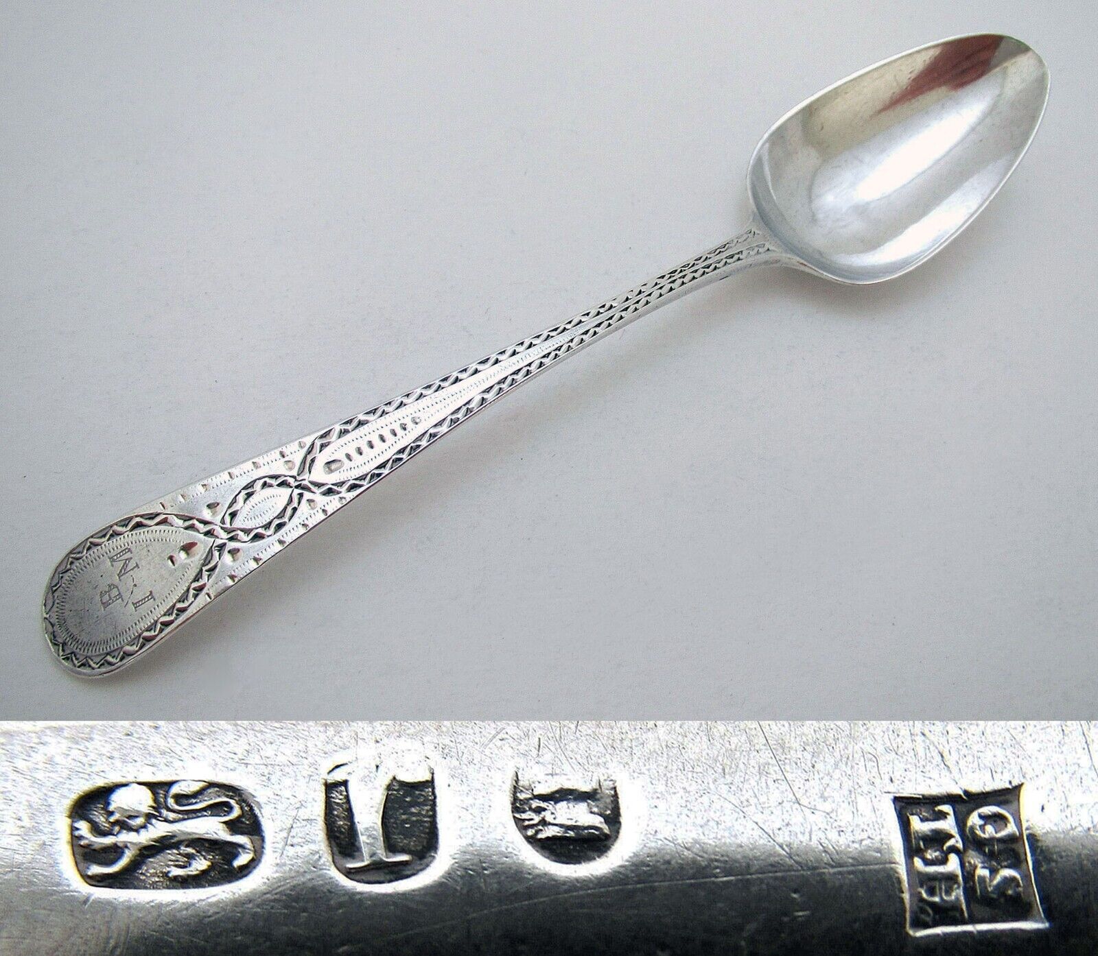 Beautiful George III 1792 Antique Sterling Silver Bright-Cut Georgian Tea Spoon