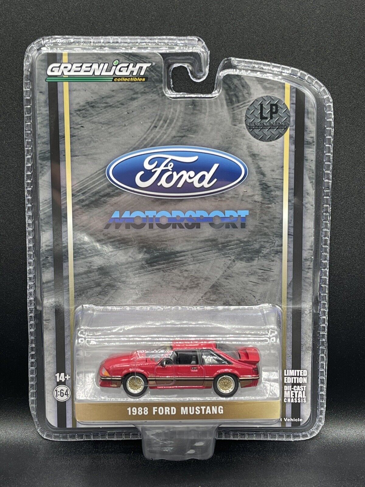 GREENLIGHT 1988 Ford Mustang Motorsport SLN Scarlet Red w/ Gold 1:64 Diecast NEW