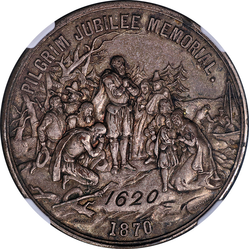 1870 MA HK-13 SC $1 Pilgrim Jubilee Memorial NGC MS62