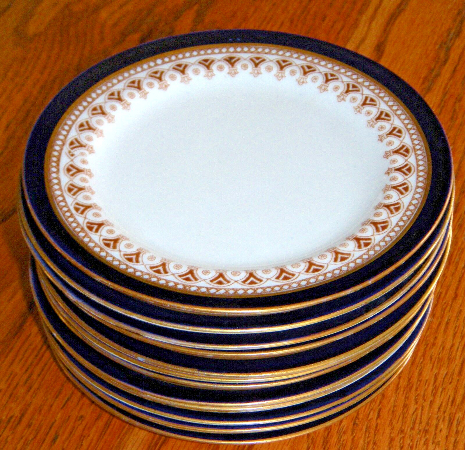 Antique Ford\'s China Gilt Cobalt & Brown Bread & Butter Bone China Plates