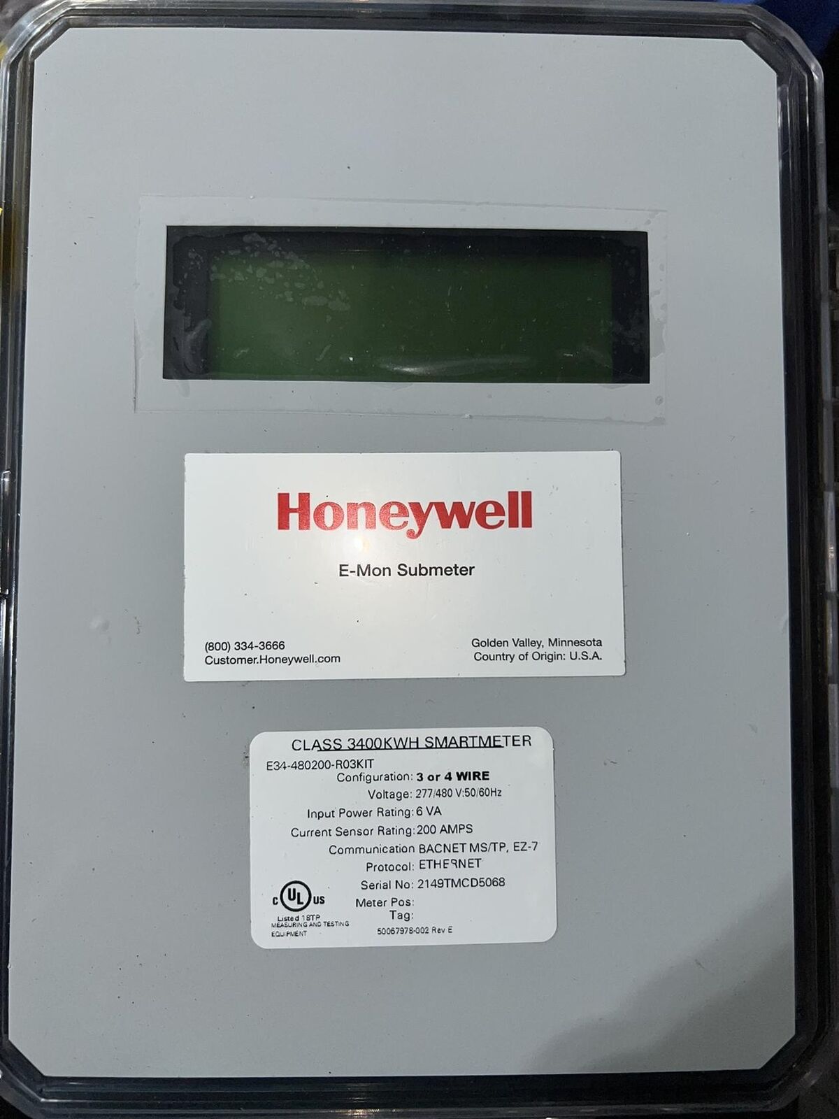 Honeywell E34-480400-R03KIT / Class 3400 kWh Submeter, 480V, 400A, NEMA 4X