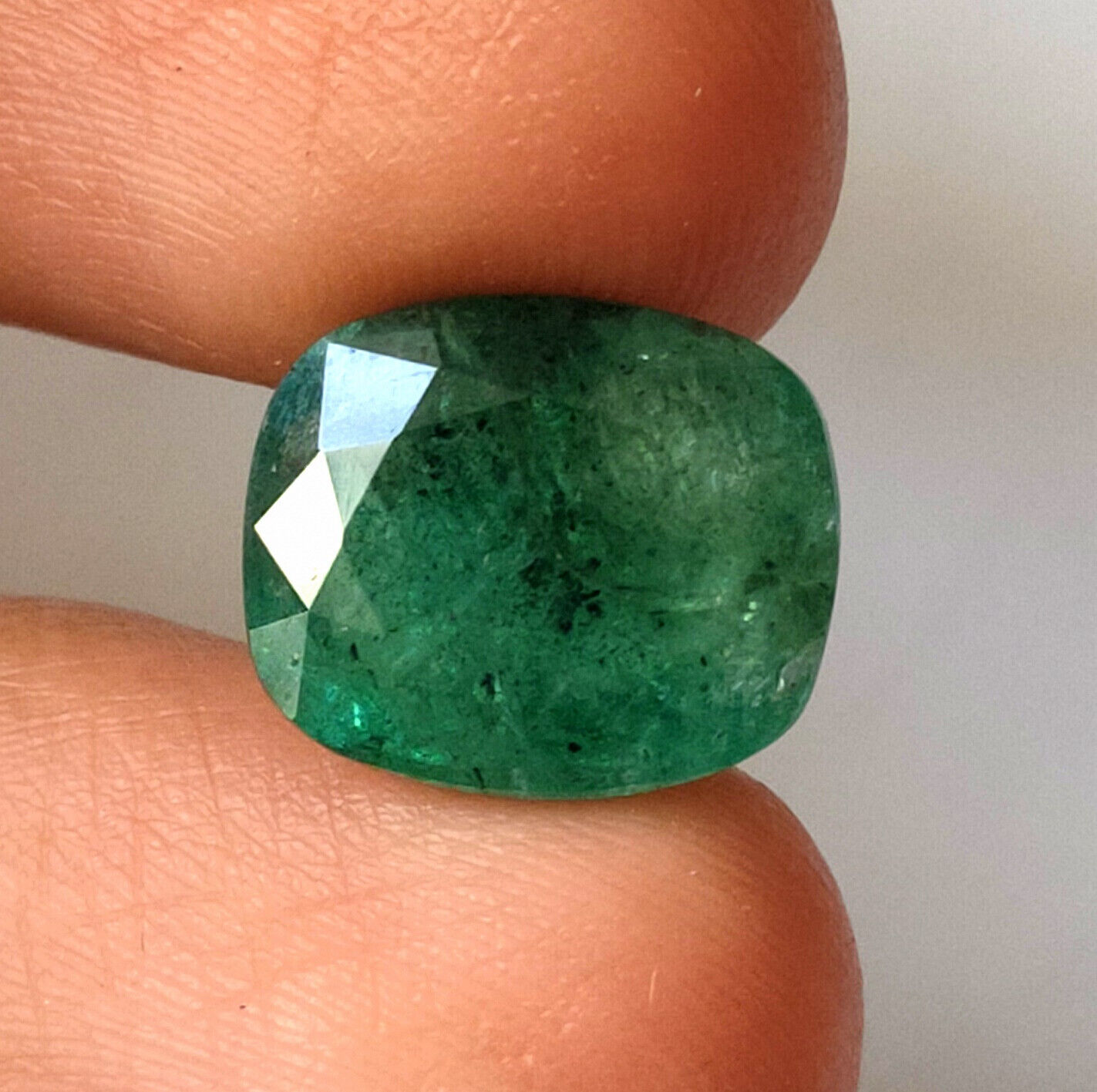 6.80 Carat Emerald Faceted Natural Zambian Loose Gemstone Cushion Cut 13.1X11 mm
