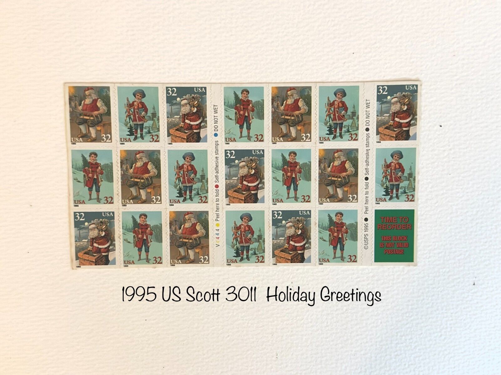 1995 Scott  3011 - 32 cent booklet Holiday Greetings Stamps 20 Self Adhesive