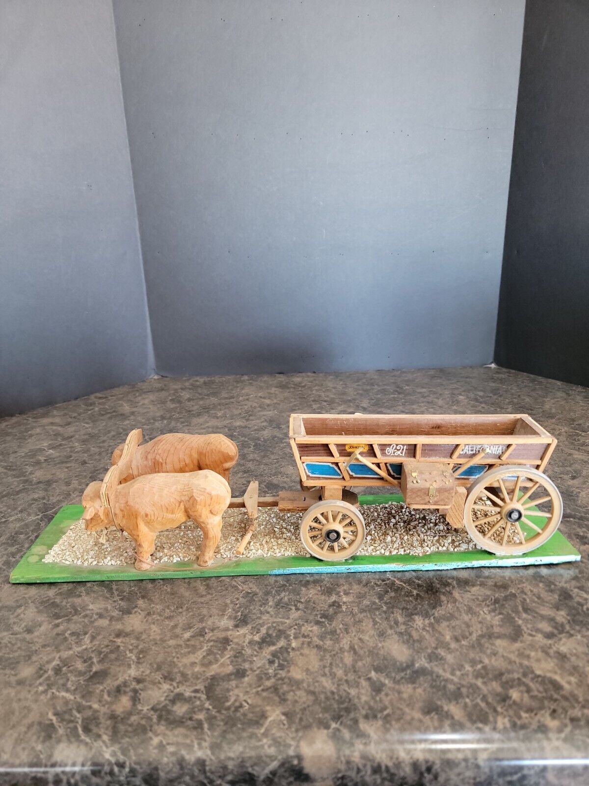 Vintage ox wagon Western country hand made wood Diorama OOAK old West