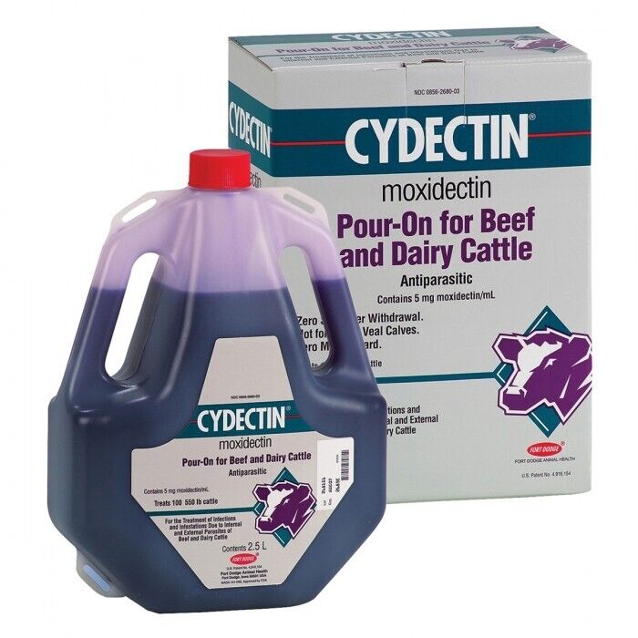 Cydectin POUR-ON 2.5 Liter Beef Dairy Cattle Dewormer Zero Slaughter Withdrawal