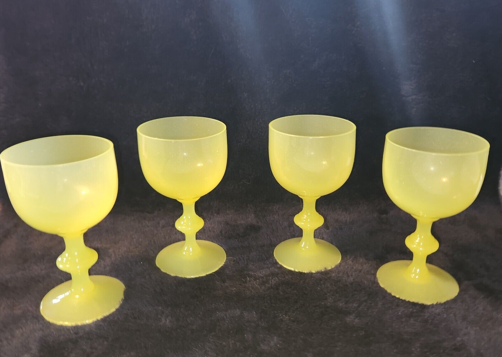 4 Antique Portieux Vallerysthal Yellow Opaline Vaseline Glass Goblet 5.25\