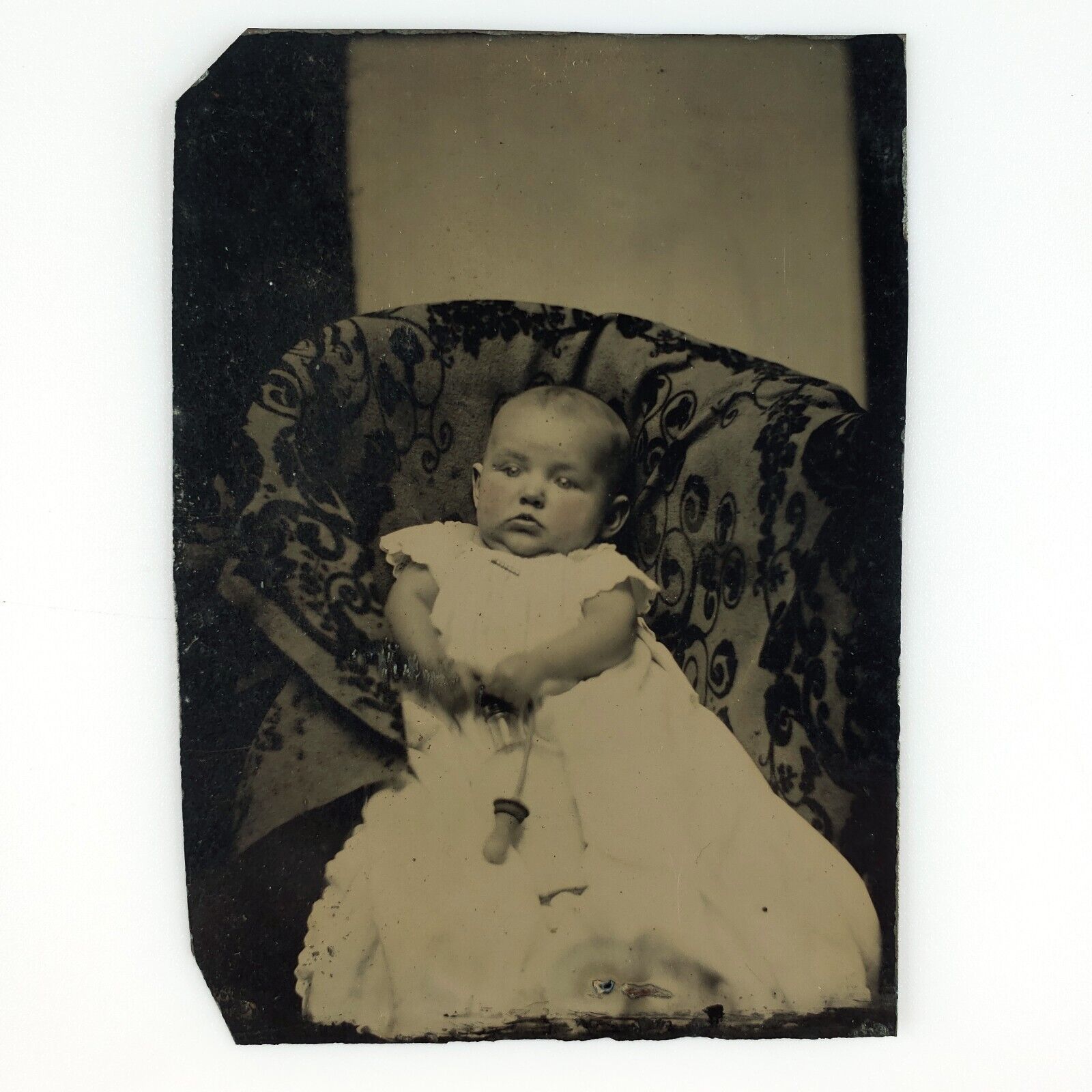 Named Foster Connecticut Baby Tintype c1878 Antique 1/6 Plate Child Photo H778