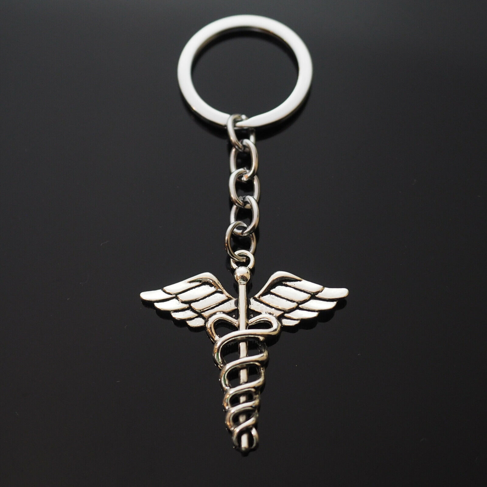 Medical Caduceus Symbol Keychain Nurse Doctor Ambulance Wing Snake Silver