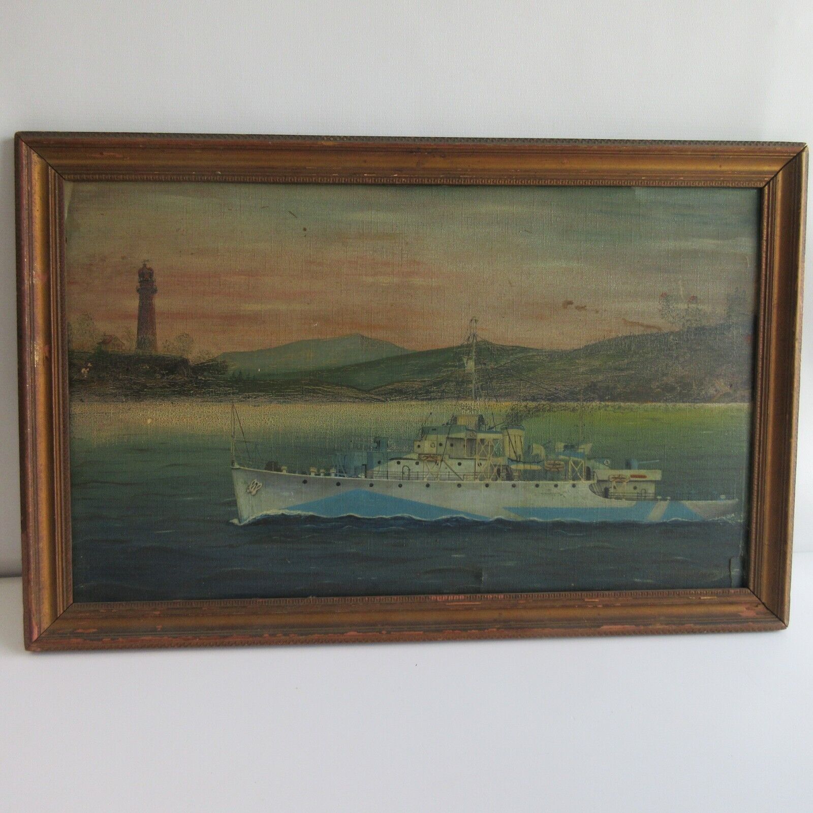 WW2 Royal Canadian Navy Painting unknown artist HMCS Dunver River Frigate Ship
