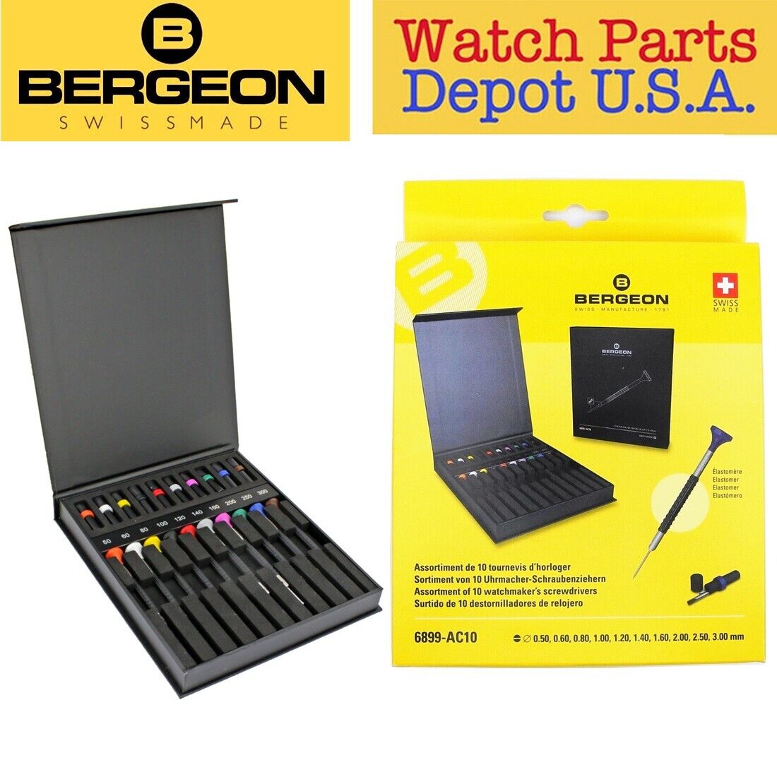 Bergeon 6899-AC10 Professional Set of 10 Screwdrivers Cardboard Box Watchmakers