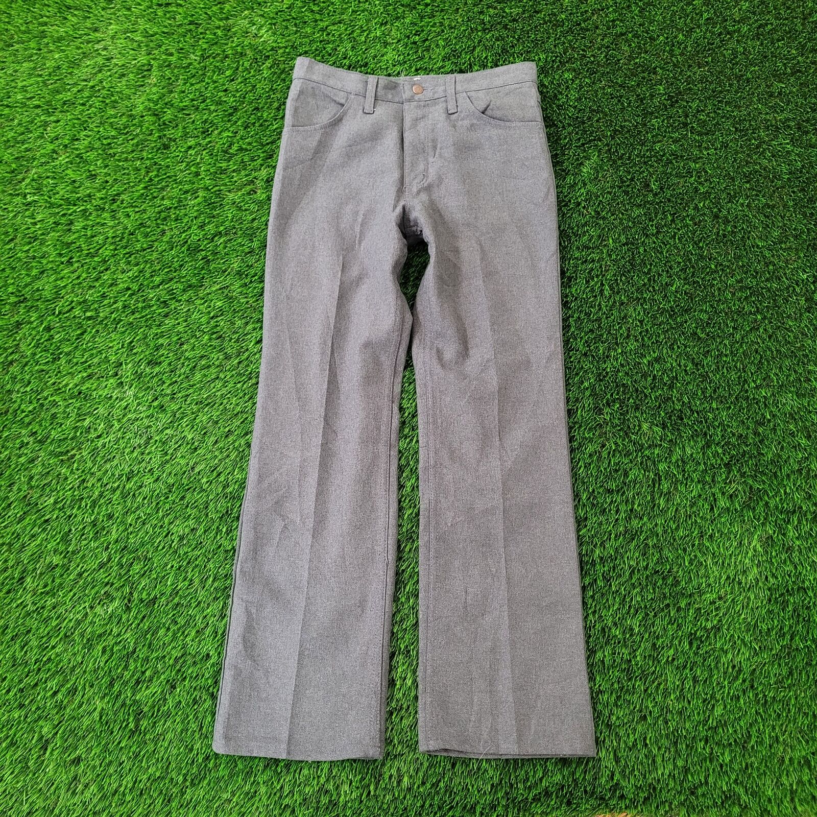 Vintage 70s Wrangler Straight Polyester Dress Pants 30x30 (32x30) Gray Creased