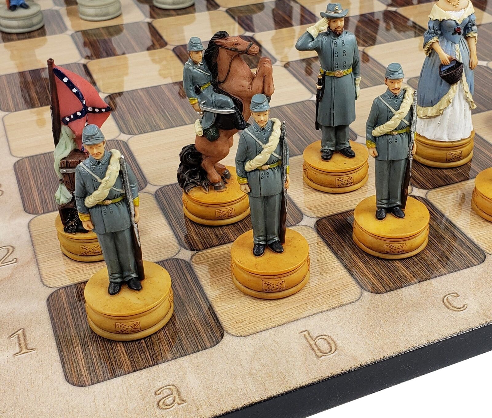 US American Civil War Queens Painted Chess Set W/ 17\