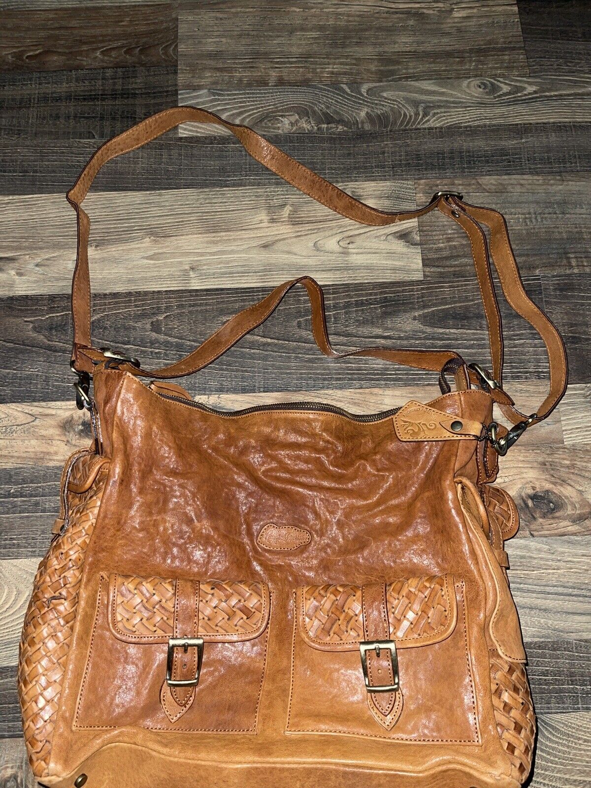 ANONIMO FIORENTINO Italy Leather Brown Vintage Boho Large Crossbody Shoulder Bag