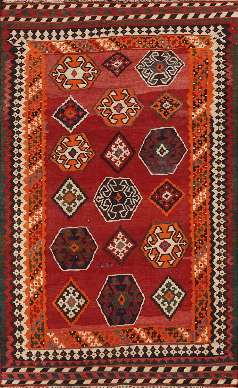 Red Vegetable Dye Kilim Tribal Area Rug 5x8 Flatweave Vintage Reversible Carpet