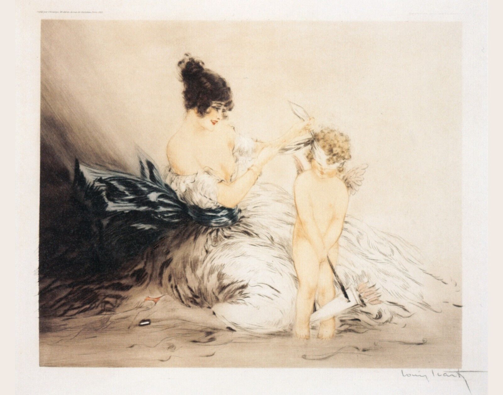 Fashion Lady with Blinded Cupid by Louis Icart art painting print