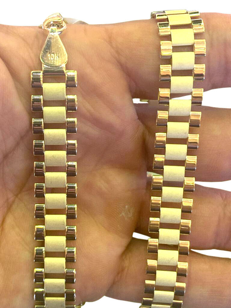 10kt Yellow Gold Oyster Link Chain Necklace Bracelet Men\'s Women 12mm Sz 8\