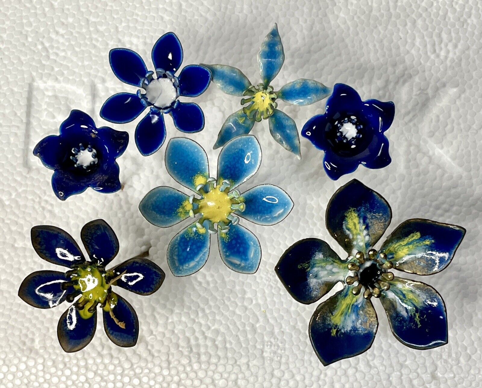 Vintage Bovano Of Cheshire Enamel Painted Copper Flowers Lot Of 7 Bouquet Set
