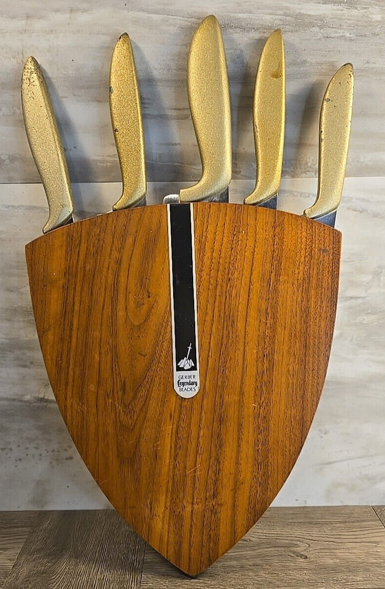 Vintage Gerber Legendary Blades set of 5 Kitchen Knives with Wood Holder