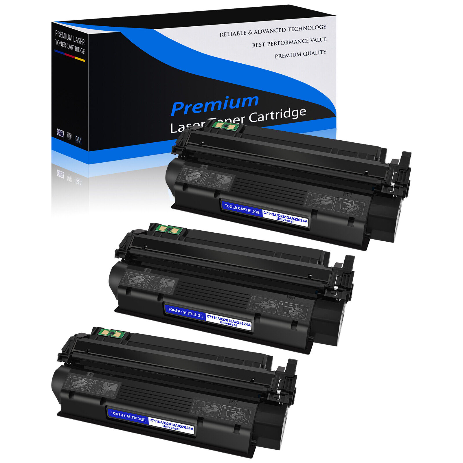 3PK Black High Capacity Q2624A 24A Toner Cartridge  For HP LaserJet 1150 Printer