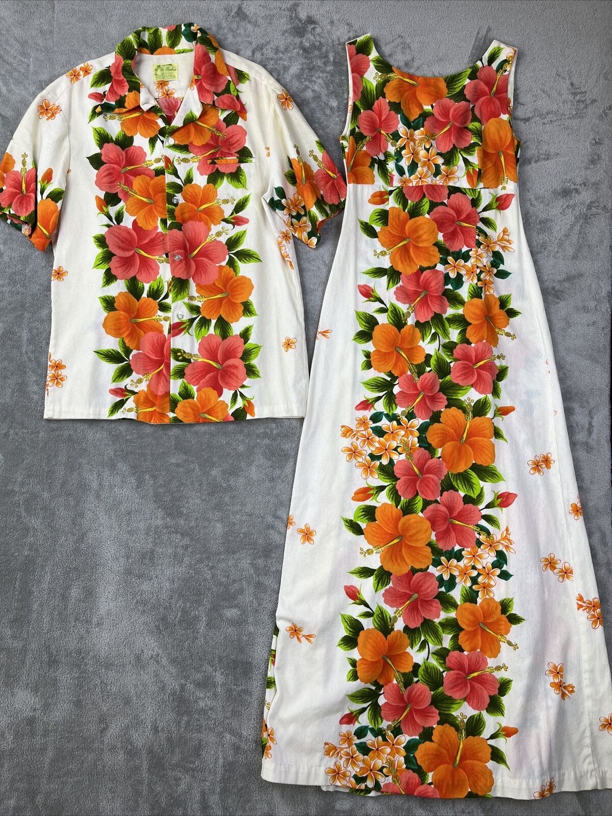 VTG 60\'s Ui Maikai Vibrant His & Hers Honeymoon Set Shirt (M) & Maxi Dress (S/M)