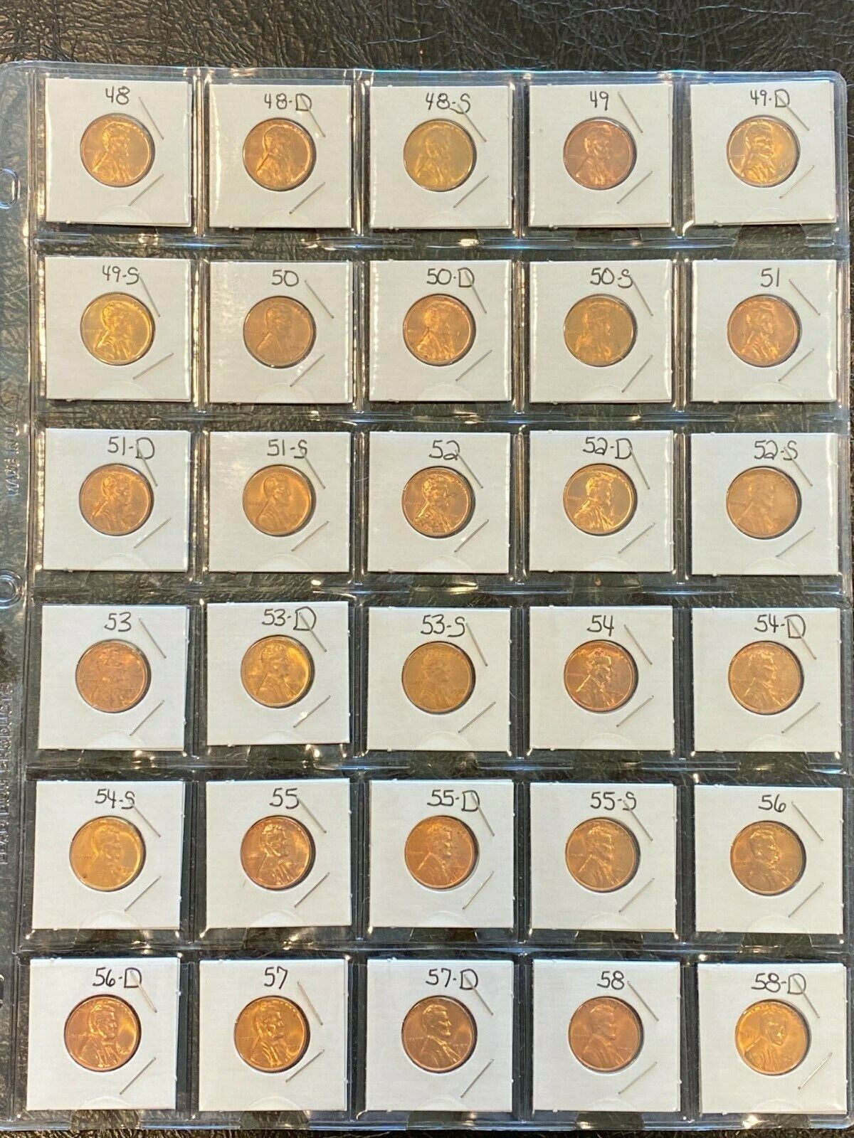 Complete Red choice/gem BU wheat cent set 1948-1958 30 coins