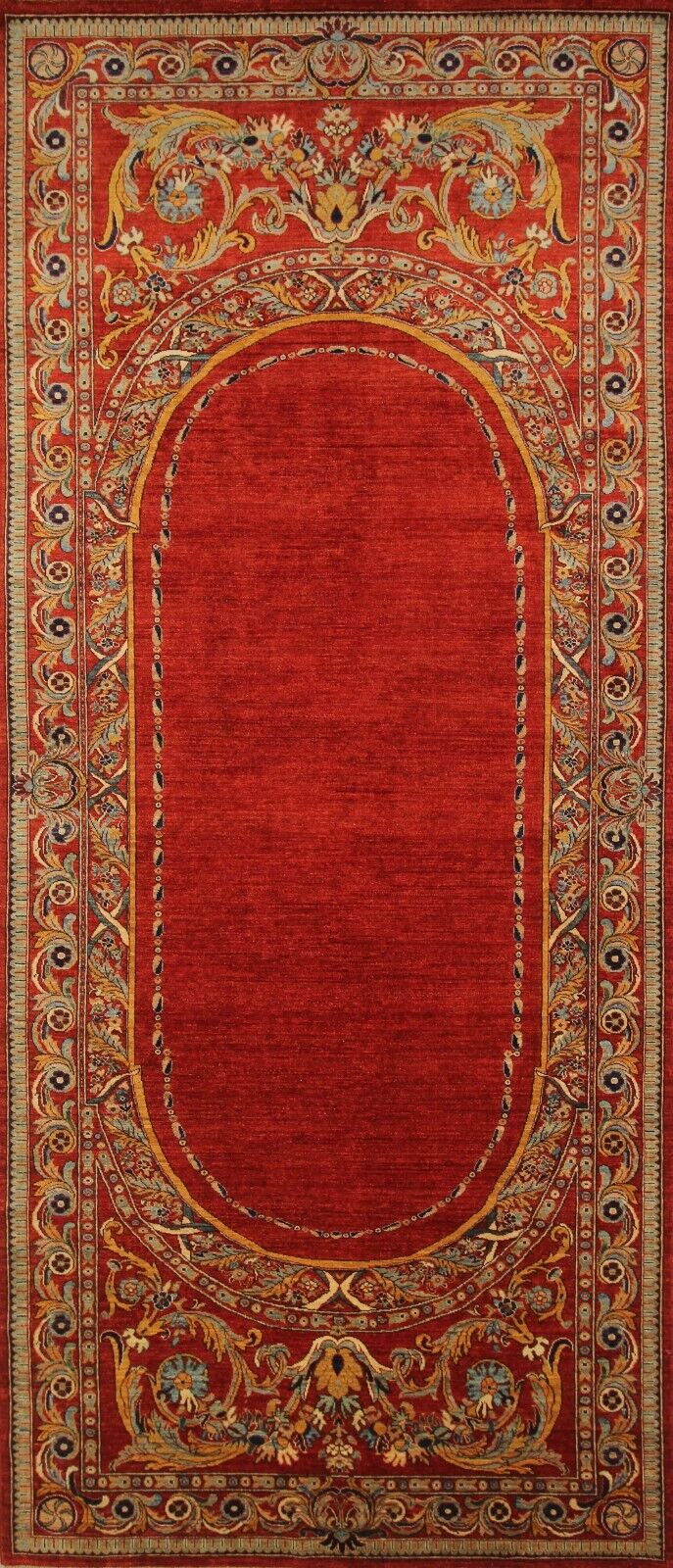 6x14 ft Red Frensh Savonnerie Afghan Hand-Knotted Traditional Area Rug