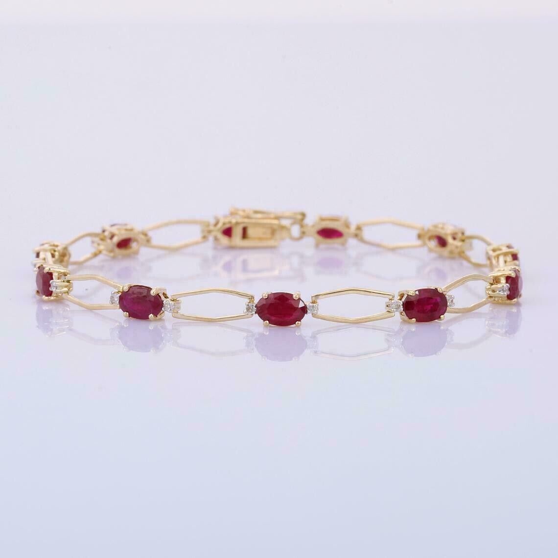 7 Ct Oval Simulated Red Ruby Women\'s Tennis Bracelet 925 Yellow Sterling Silver