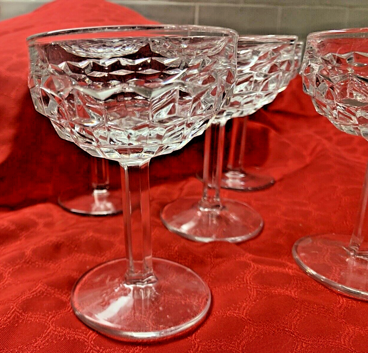 RARE 5 Fostoria American Cubist Glass Champagne Sherbert Glasses Round Base