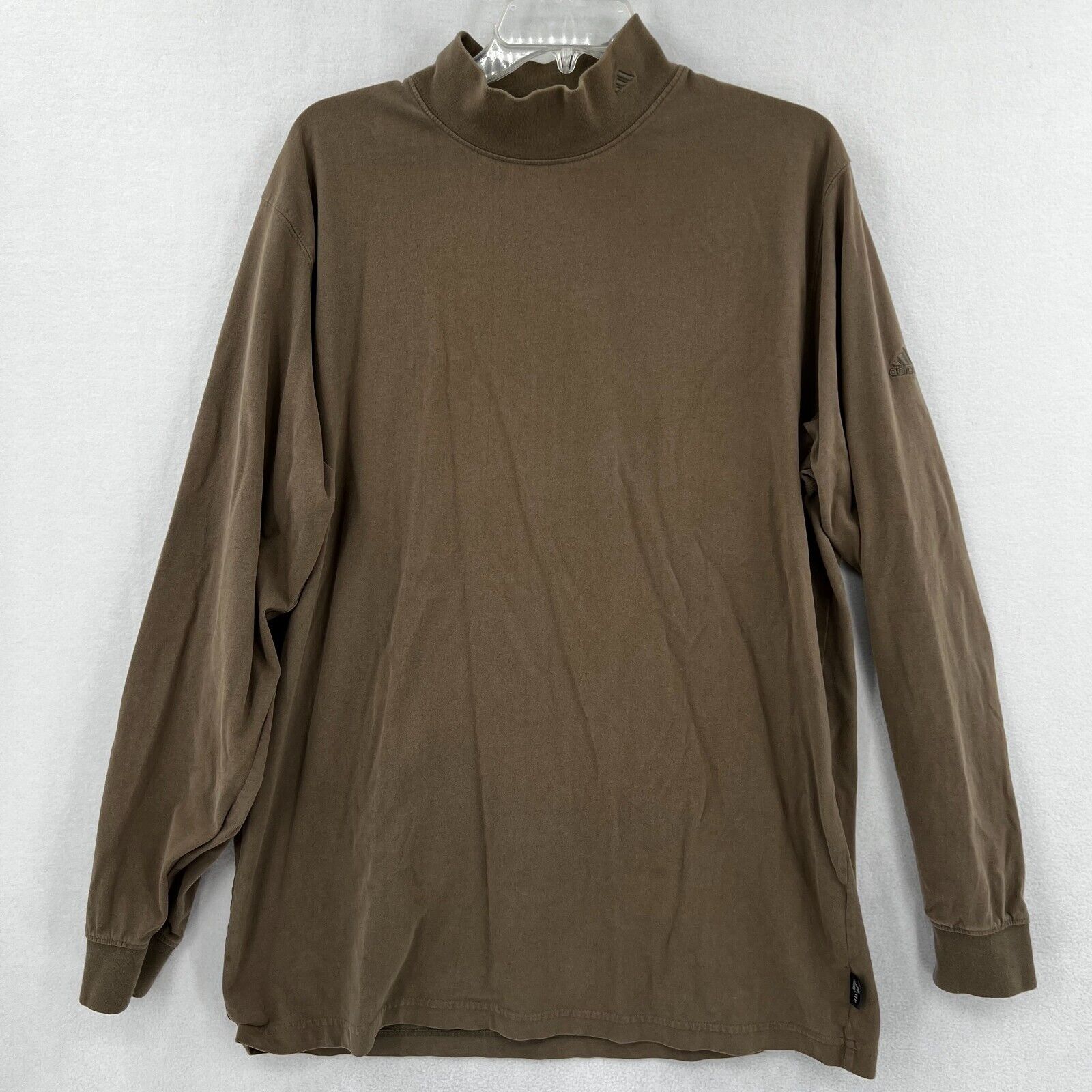 Adidas Men\'s Vintage T-Shirt Size L Brown Mock Neck Climalite Long Sleeve Y2K