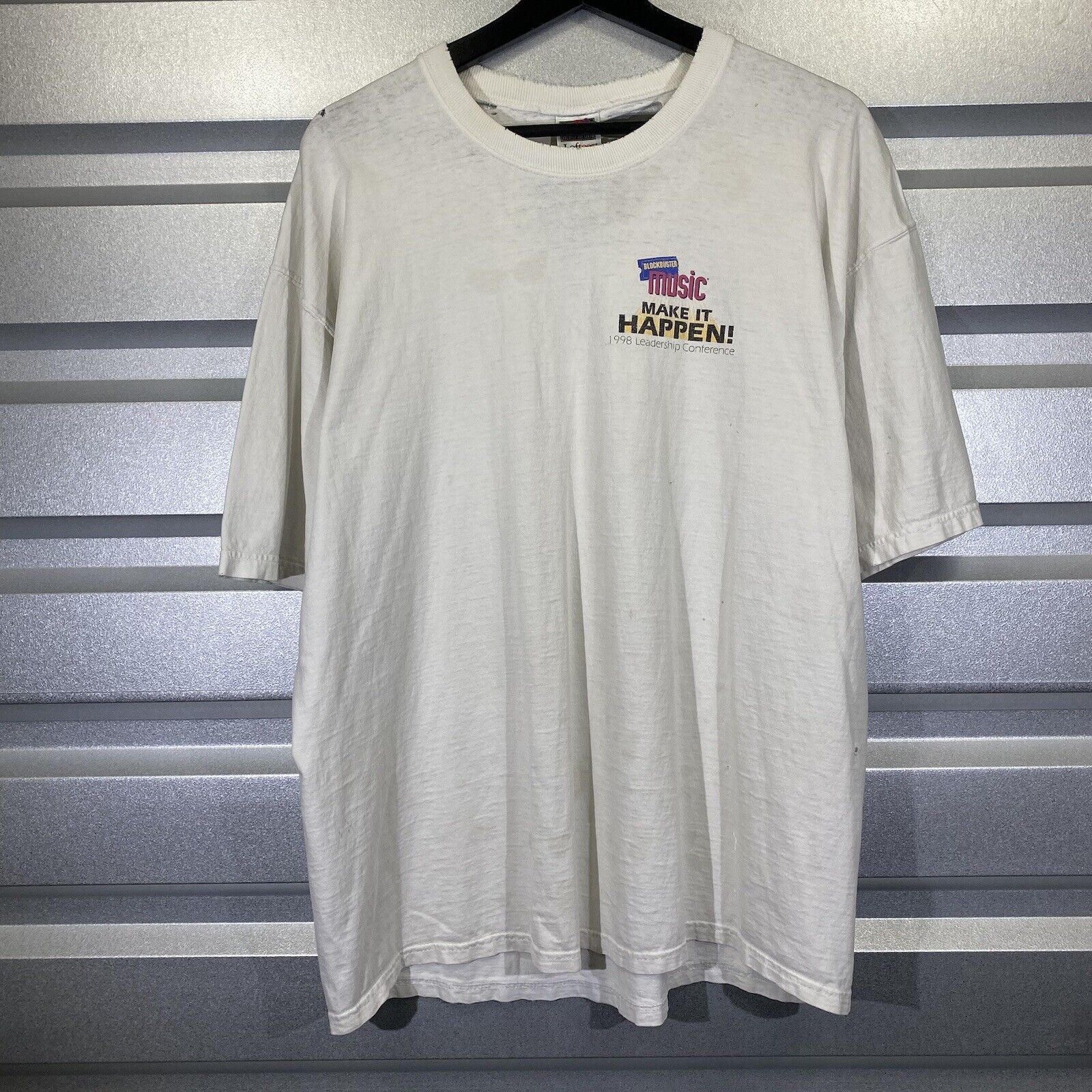 Vintage Blockbuster Shirt Mens XL White 90s Music Movies Rare Promo Distressed