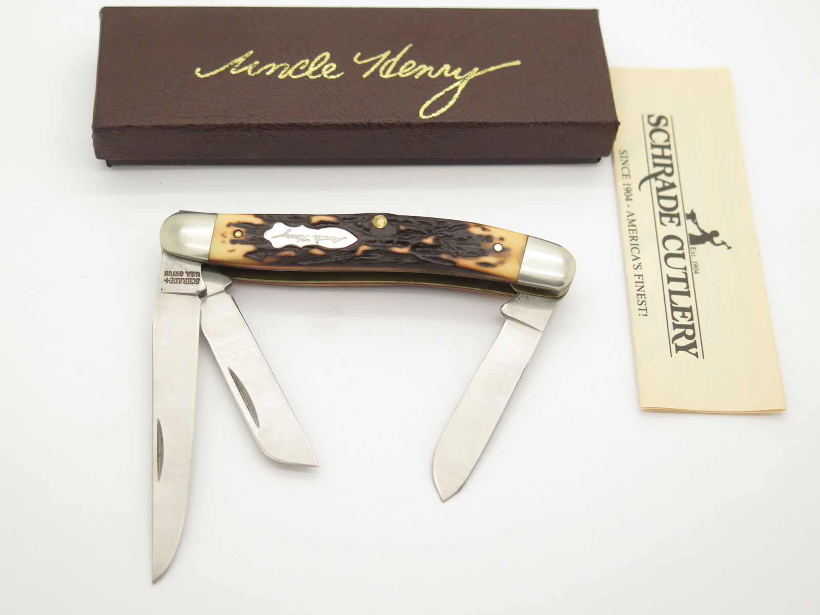 Vtg 1980s Schrade USA Uncle Henry 897UH Premium Stockman Folding Pocket Knife