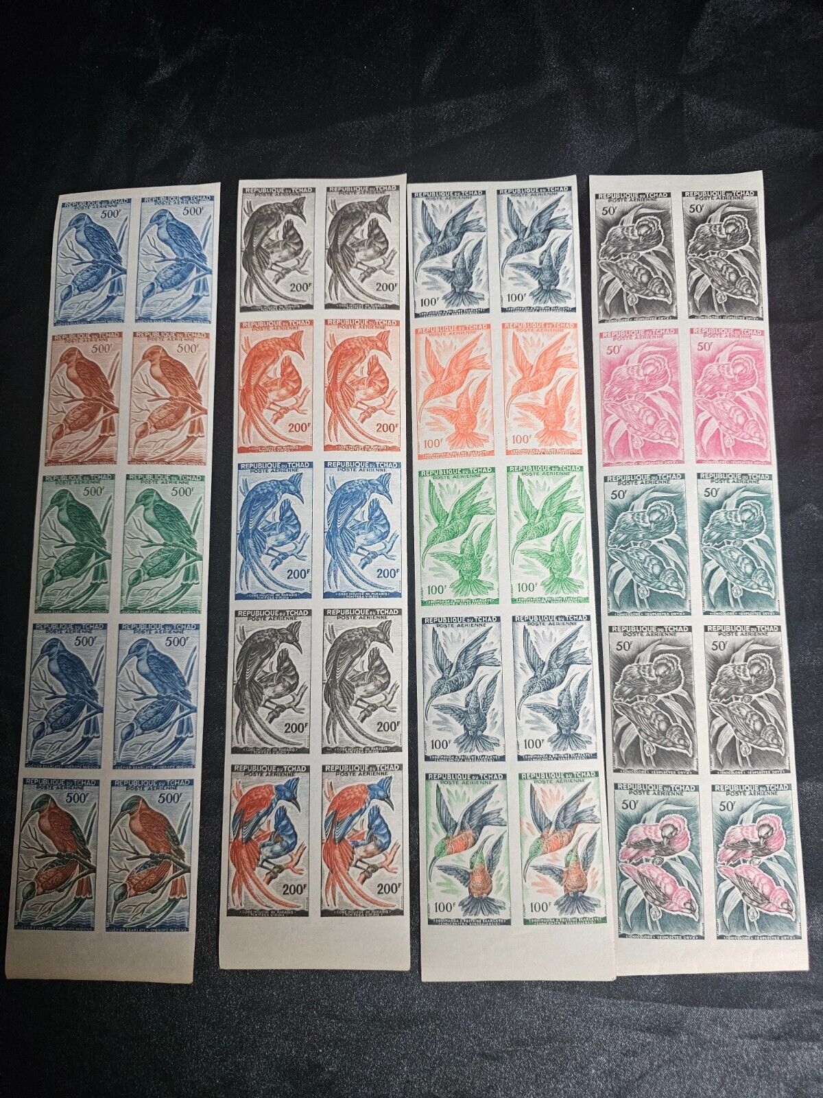 Chad Lot of 40 MNH Stamps RARE Birds 1961 Imperf Progressive Proofs # C2-4, C6