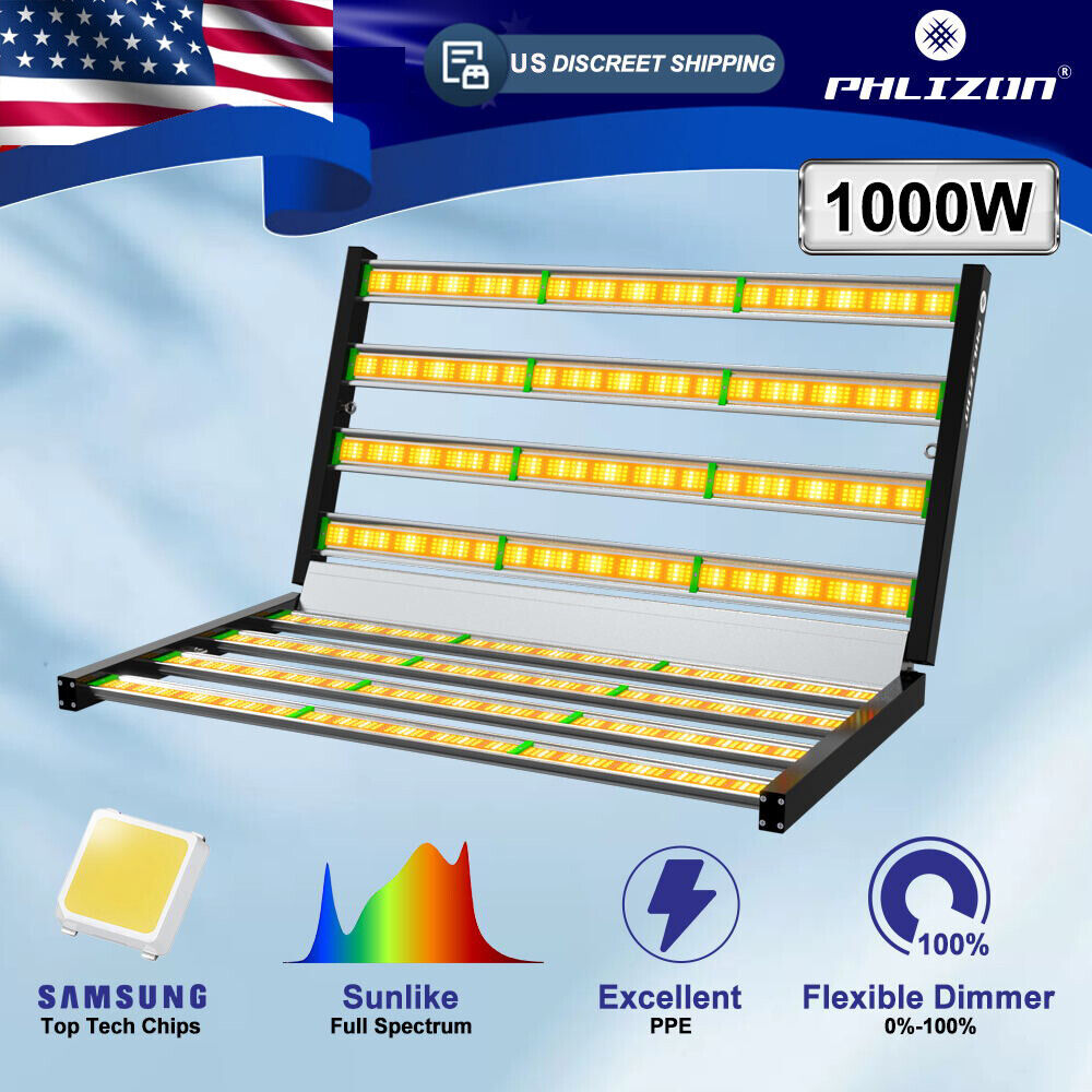 Phlizon FD8000 1000W LED Grow Light Bar Full Spectrum w/LM301B Indoor Grow 6X6FT